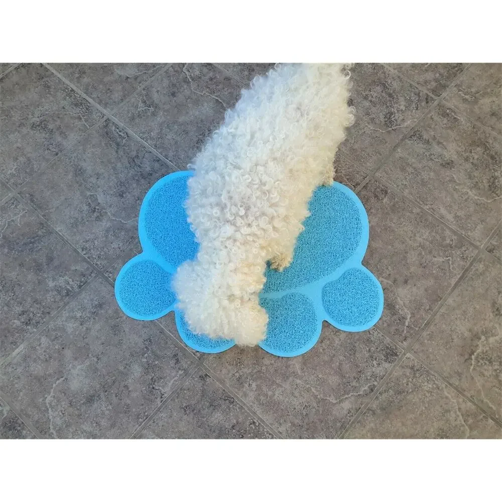New Cat Litter Floor Matt Paw Print Blue Dog Pet Food Bowl Textured Flexible